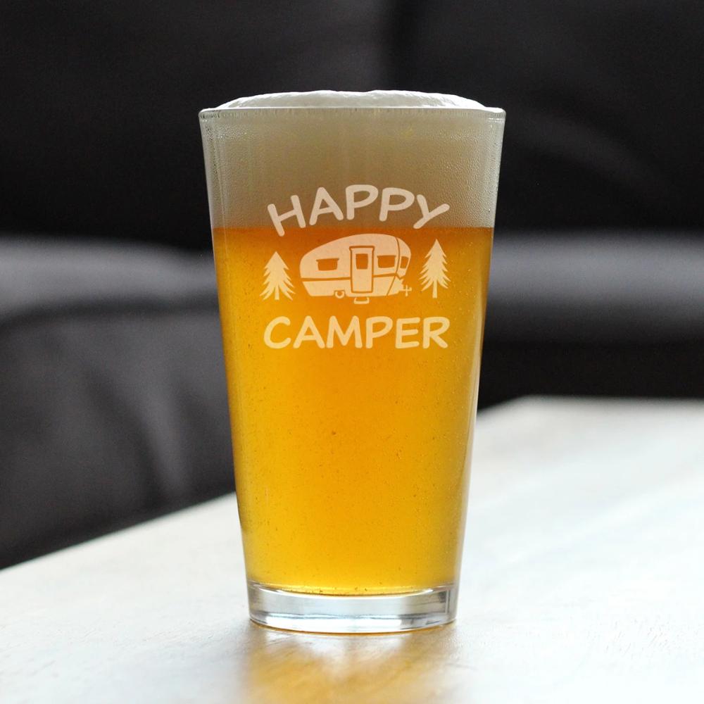 Happy Camper - Pint Glass for Beer - Fun RV Gifts for Men & Women Who Love Drinking & Camping - 16 oz