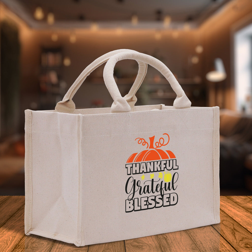 Thankful Grateful Blessed Cotton Canvas Tote Bag Thanksgiving Bag Autumn Fall Vibes Bag Motivational Bag Blessed Bag Fall Market Grocery Bag